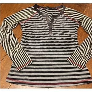 prAna Gray Stripe Top T Shirt Activewear Yoga S